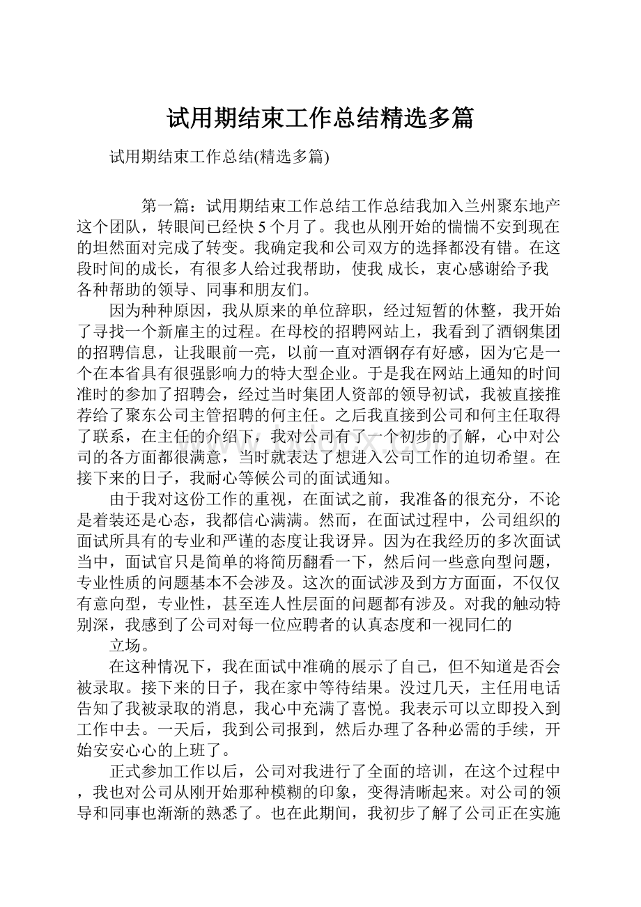 试用期结束工作总结精选多篇.docx