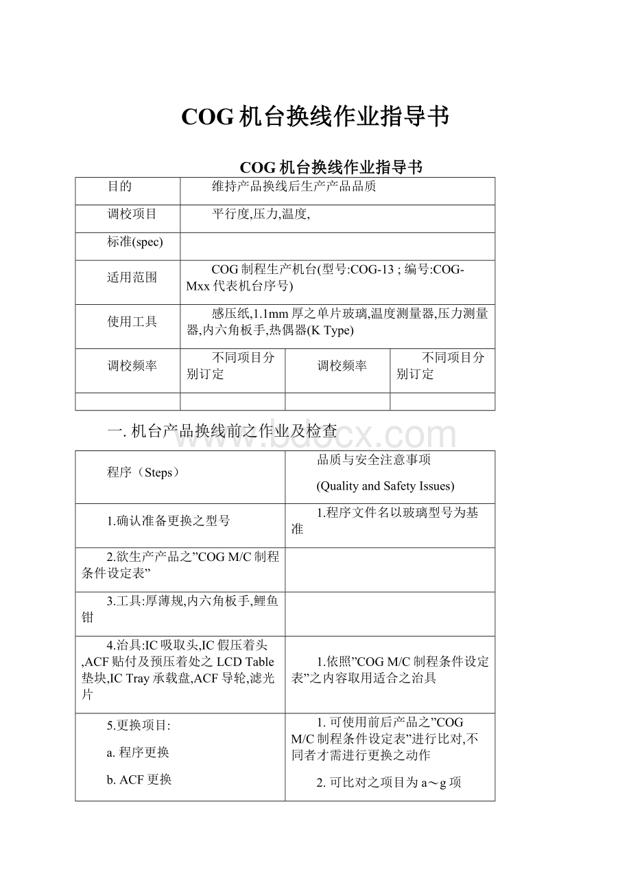 COG机台换线作业指导书.docx_第1页