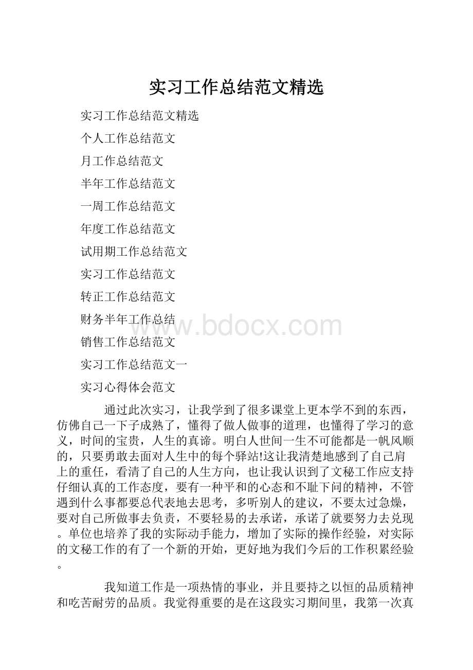 实习工作总结范文精选.docx