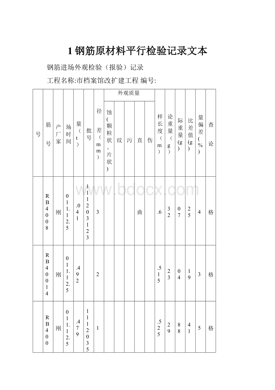 1钢筋原材料平行检验记录文本.docx_第1页