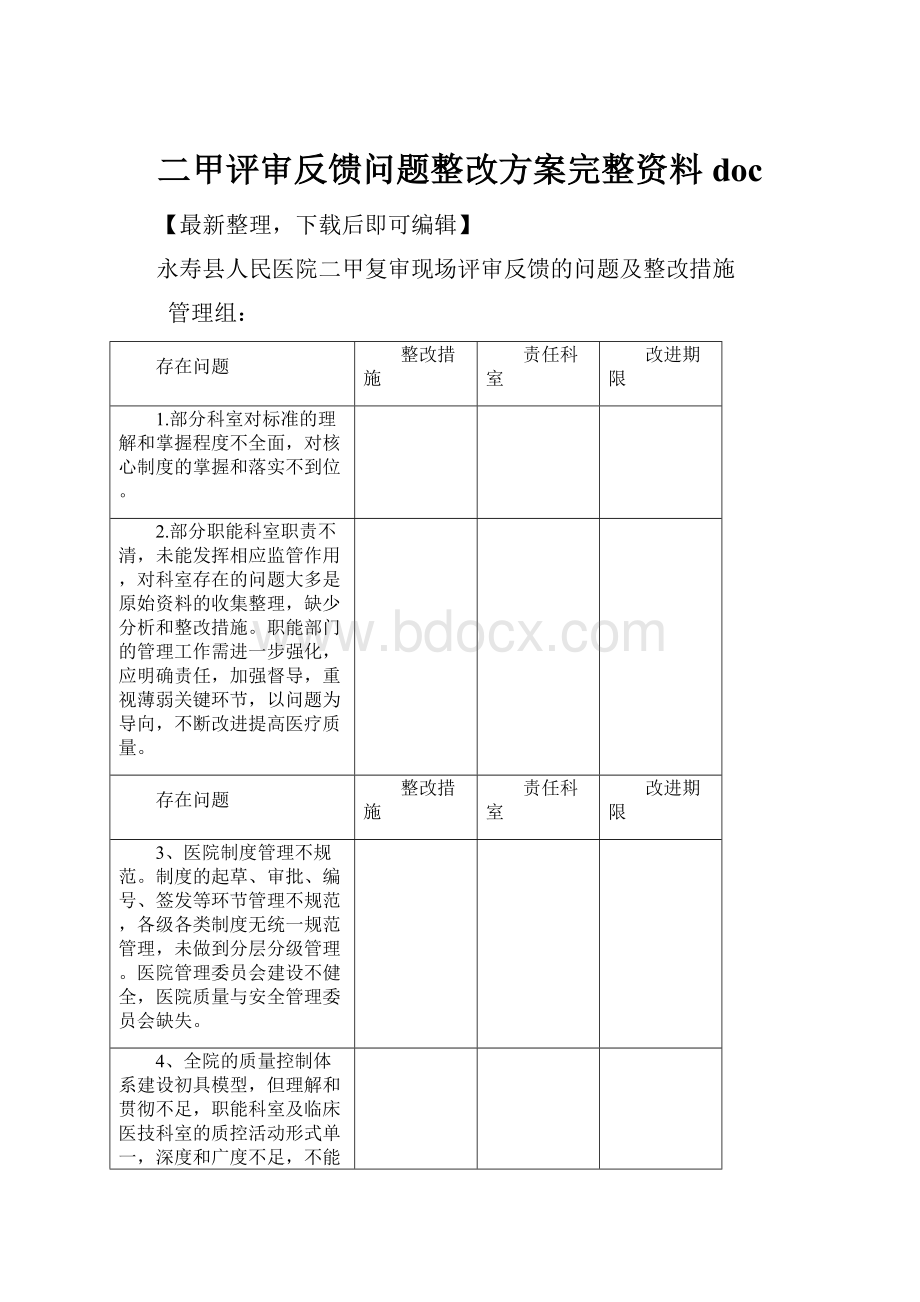 二甲评审反馈问题整改方案完整资料doc.docx