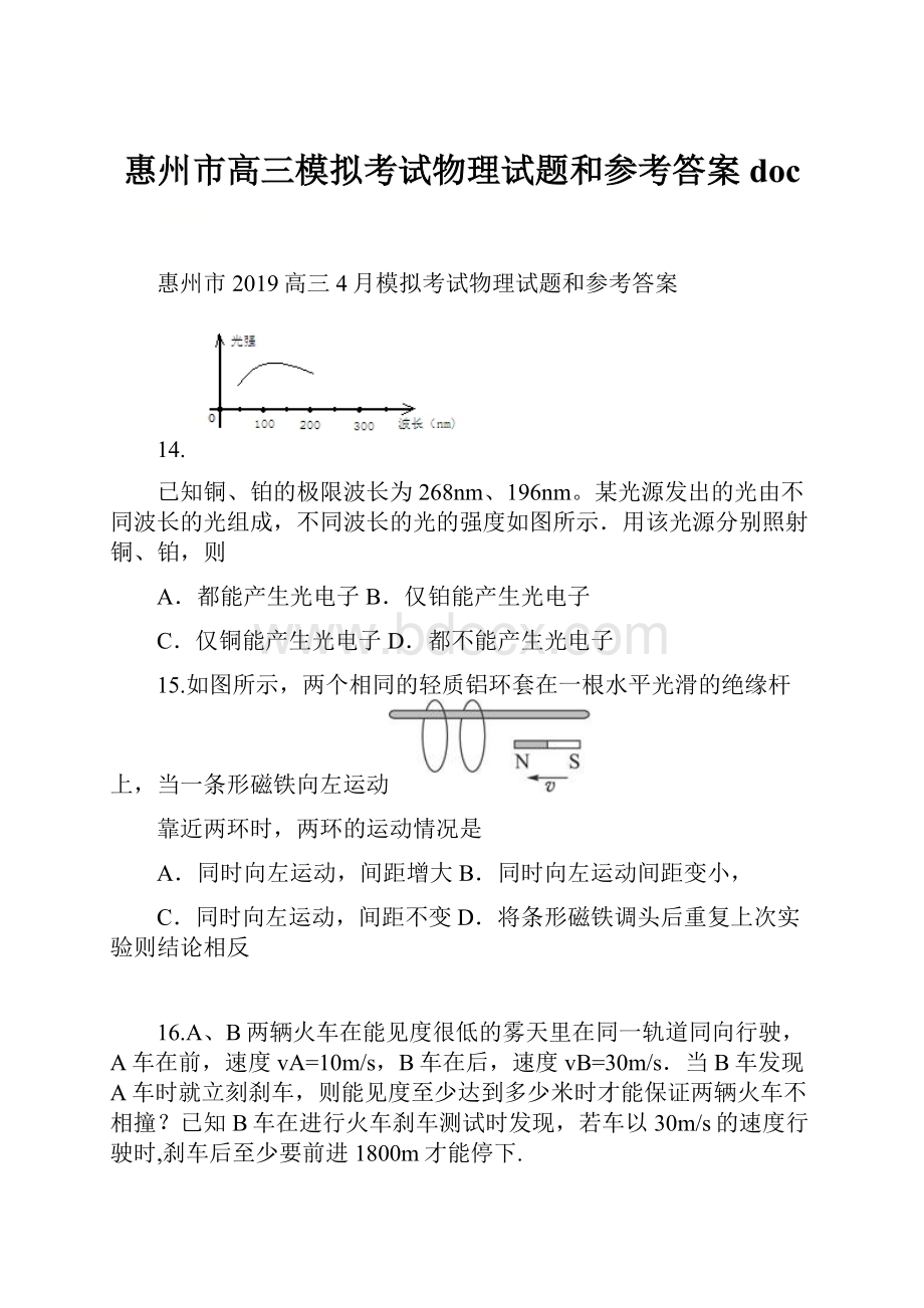 惠州市高三模拟考试物理试题和参考答案doc.docx