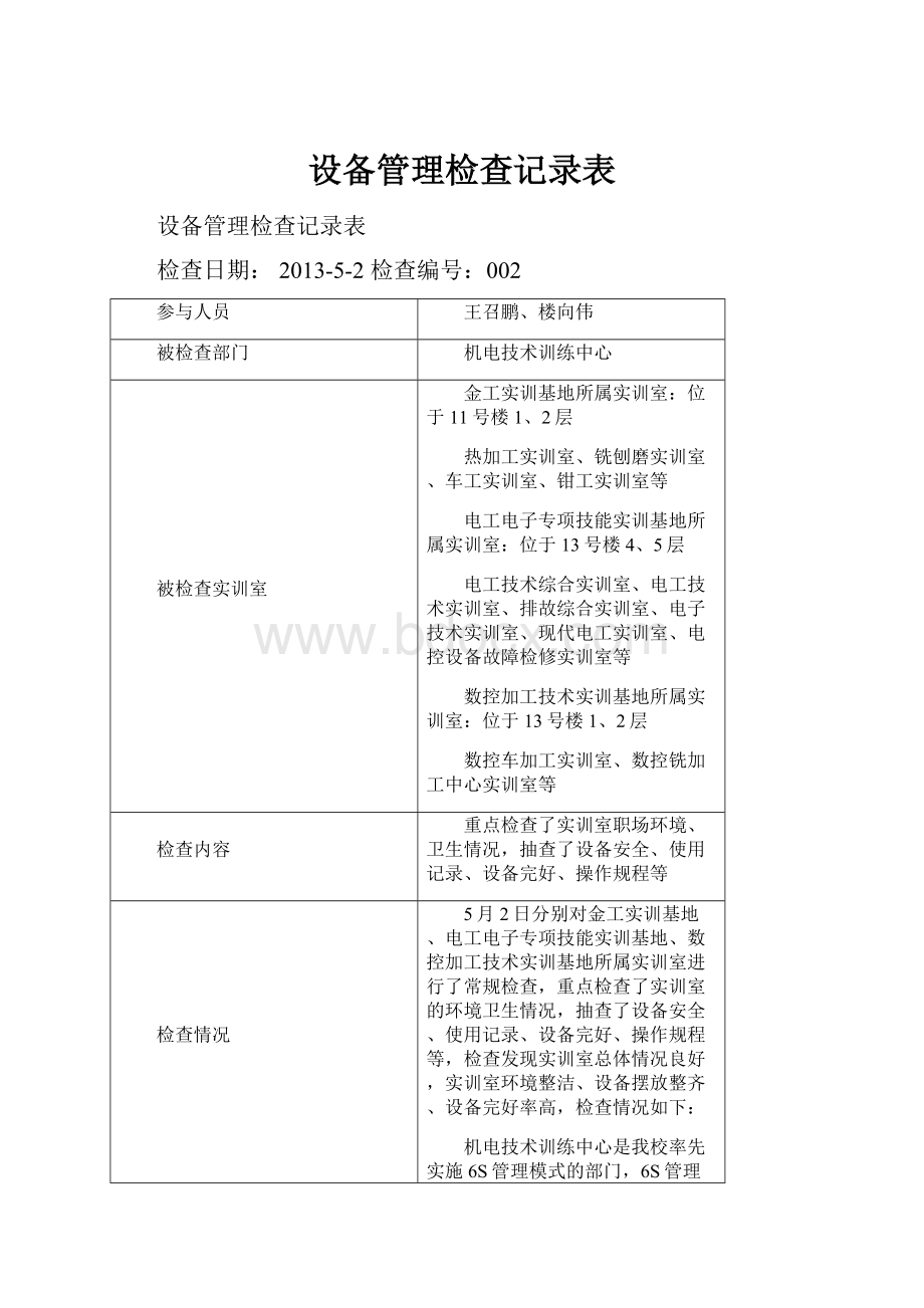 设备管理检查记录表.docx