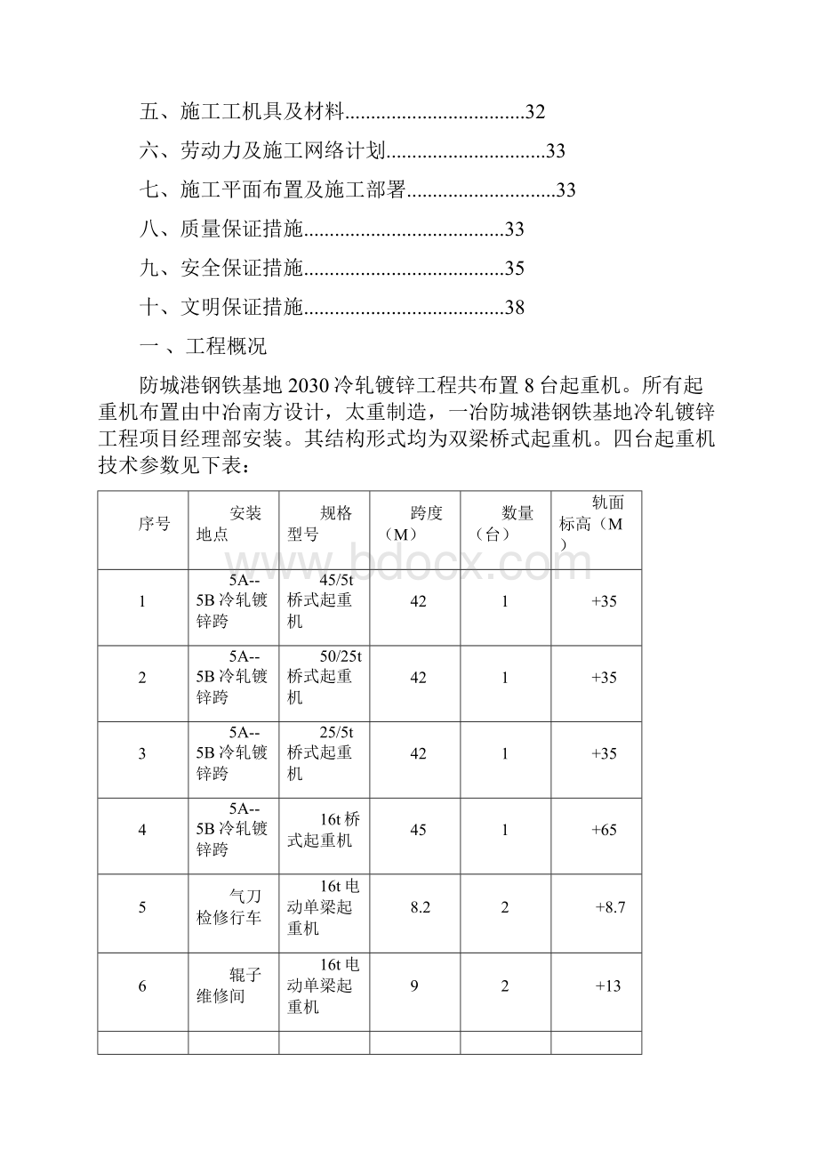 防城港冷轧镀锌线行车安装作业设计.docx_第2页