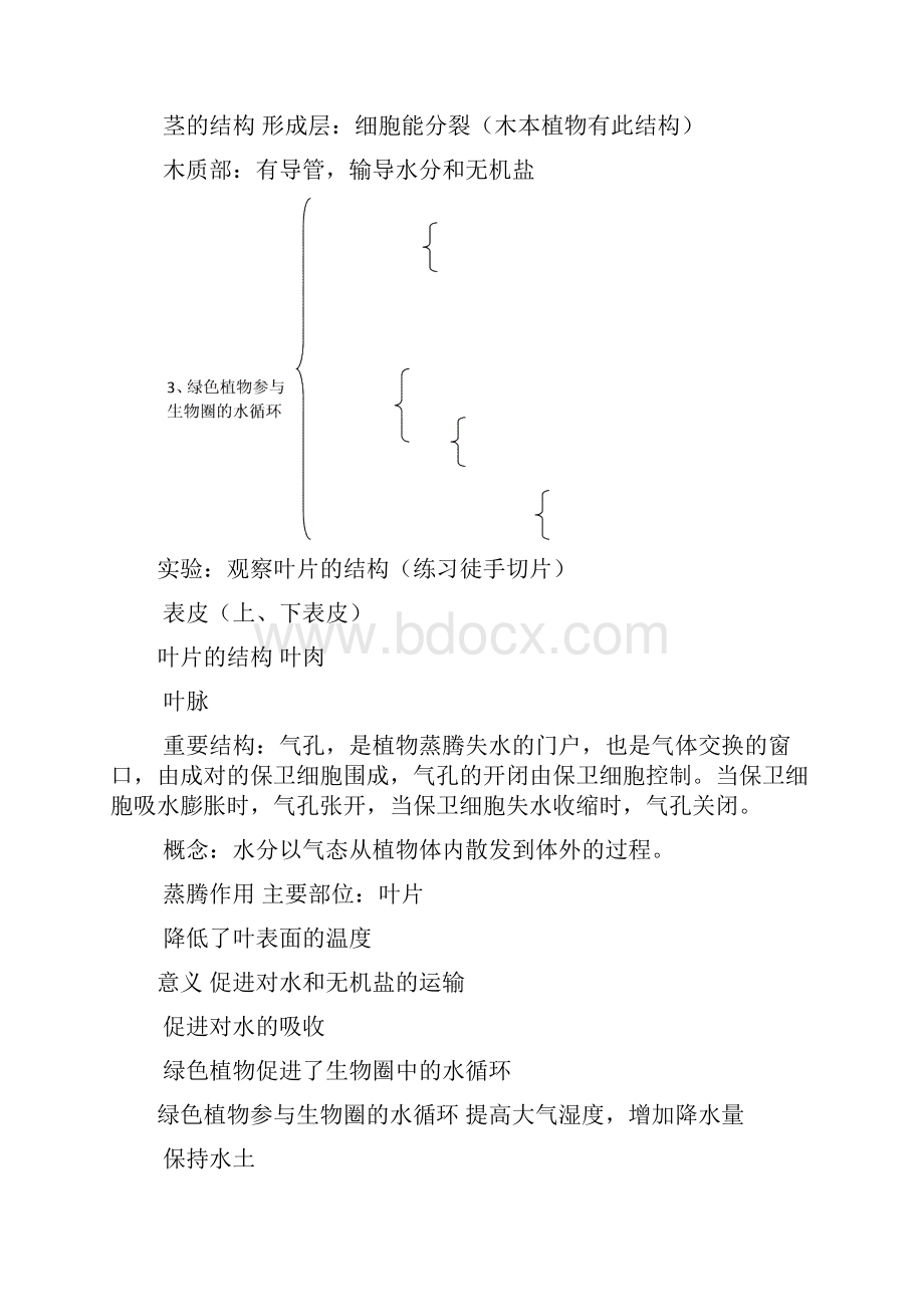 初中生物生物圈中的绿色植物的知识点习题及答案.docx_第2页