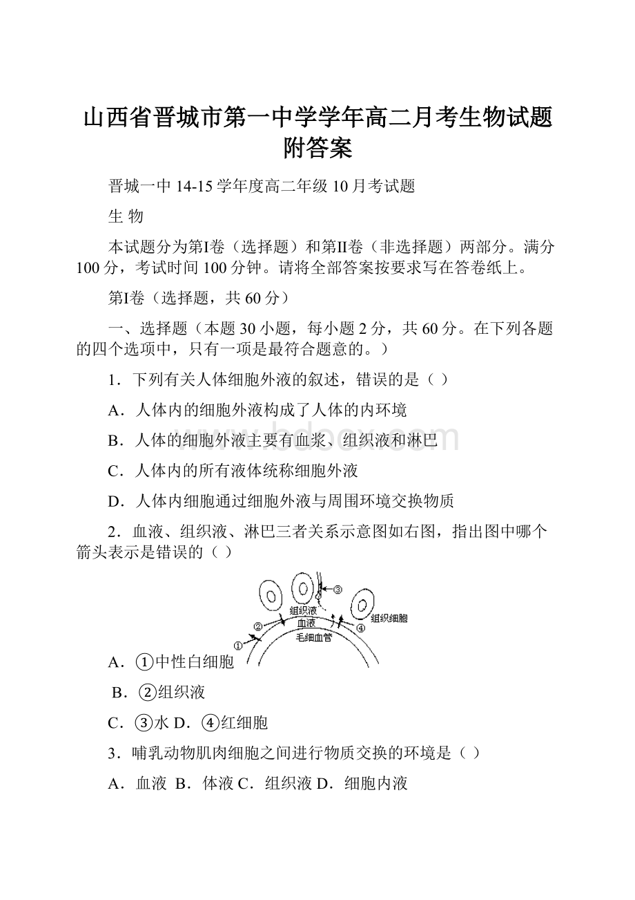 山西省晋城市第一中学学年高二月考生物试题附答案.docx_第1页