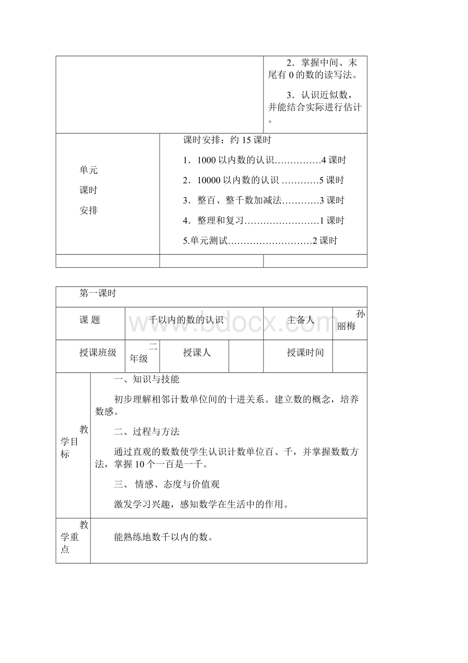 新人教版二年级数学下册第七单元万以内数的认识教案.docx_第2页