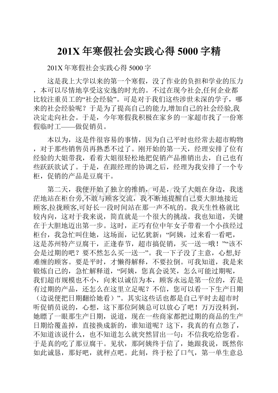 201X年寒假社会实践心得5000字精.docx