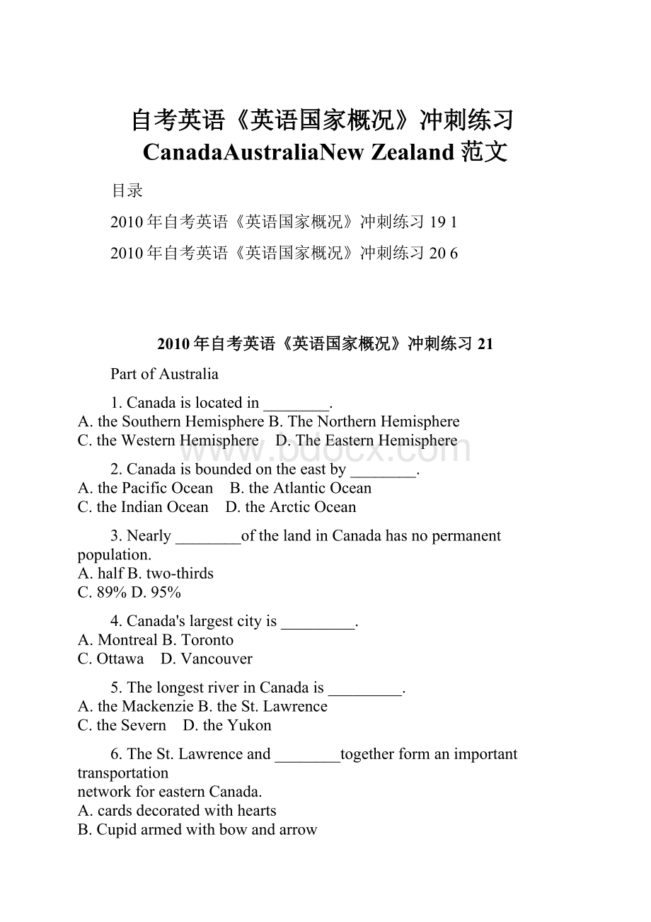 自考英语《英语国家概况》冲刺练习CanadaAustraliaNew Zealand范文.docx