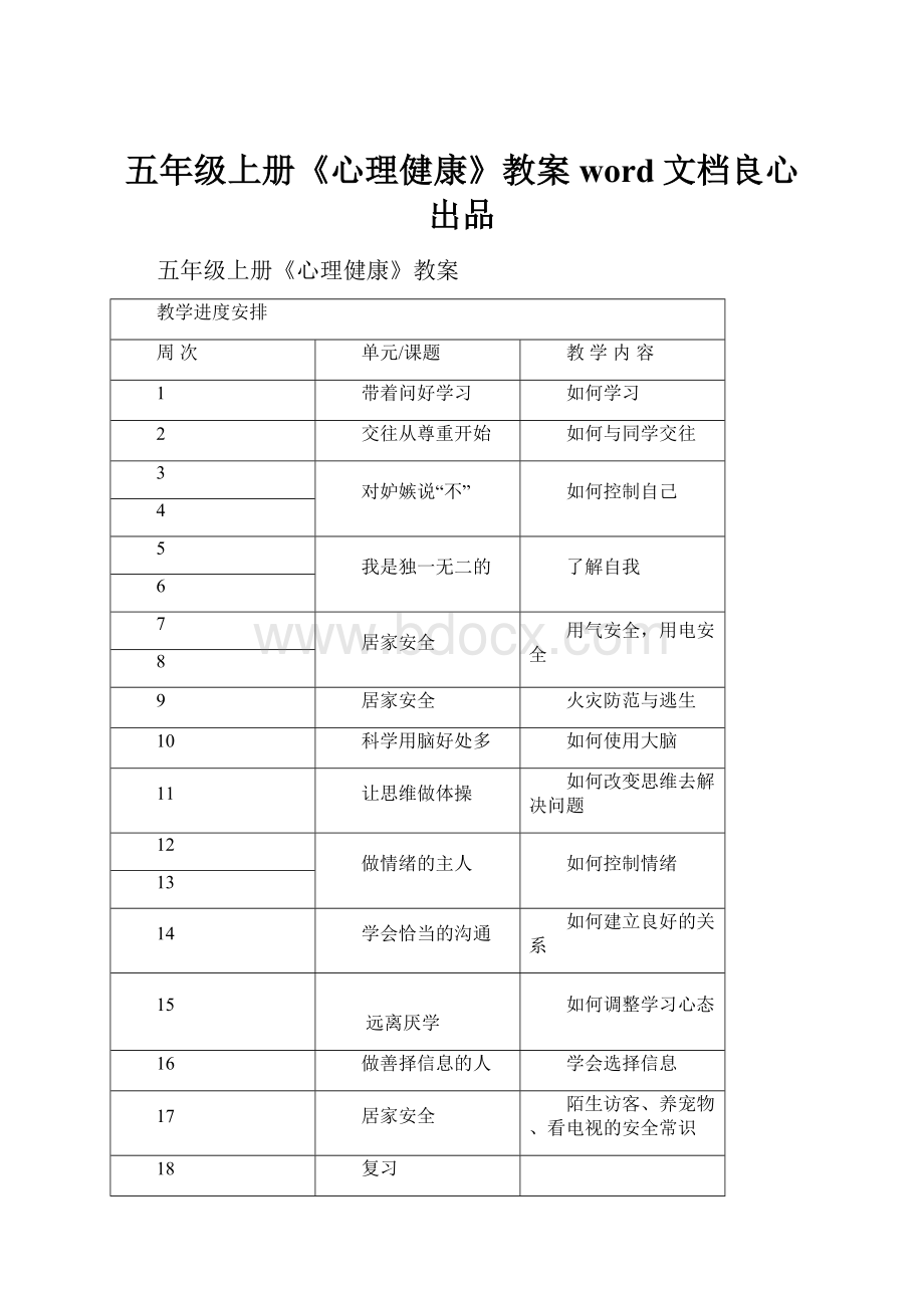 五年级上册《心理健康》教案word文档良心出品.docx