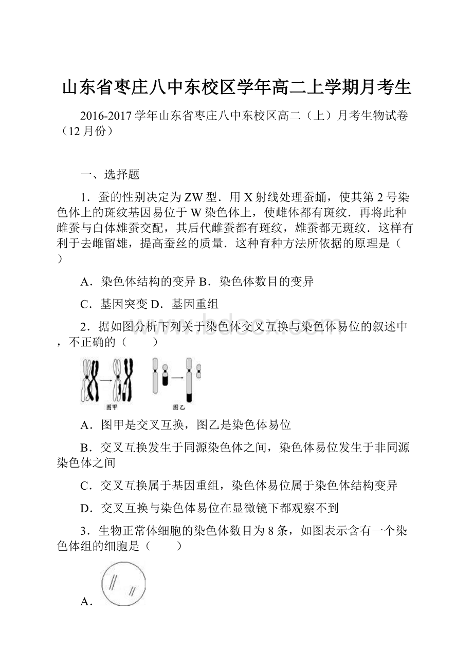 山东省枣庄八中东校区学年高二上学期月考生.docx_第1页