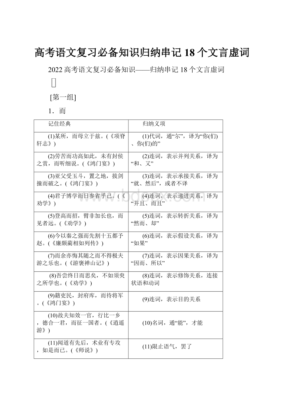 高考语文复习必备知识归纳串记18个文言虚词.docx