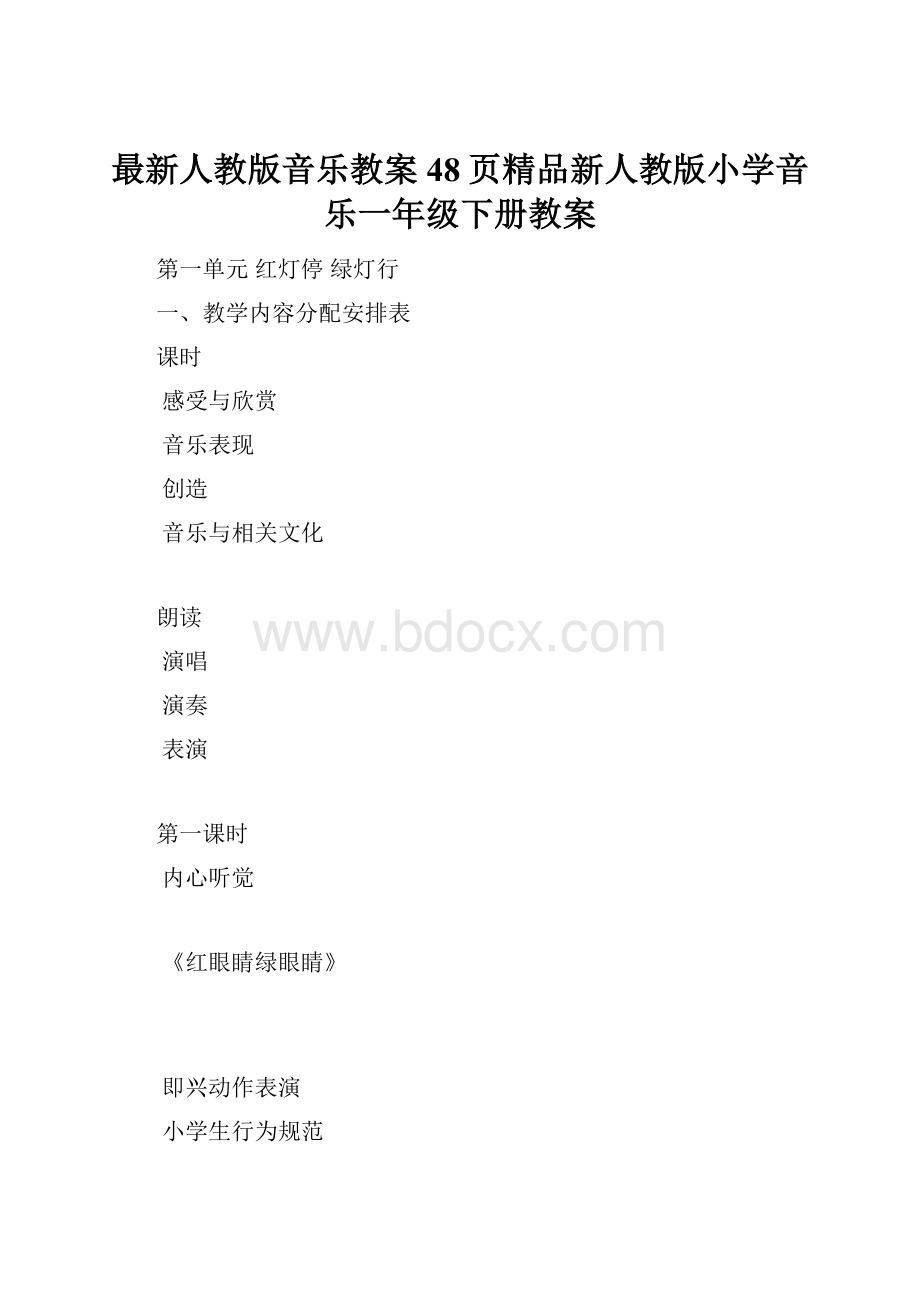 最新人教版音乐教案48页精品新人教版小学音乐一年级下册教案.docx