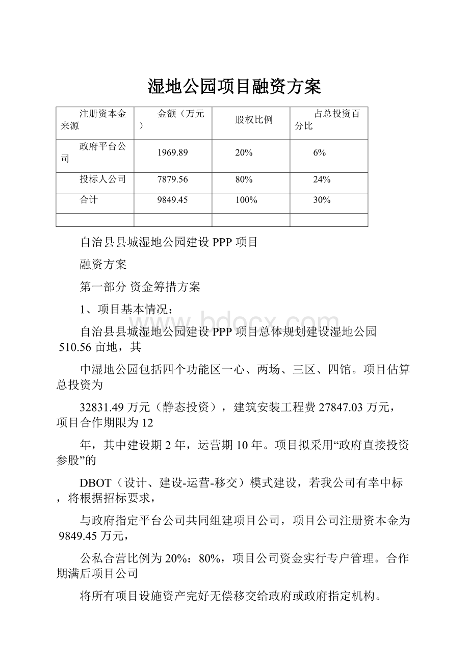 湿地公园项目融资方案.docx