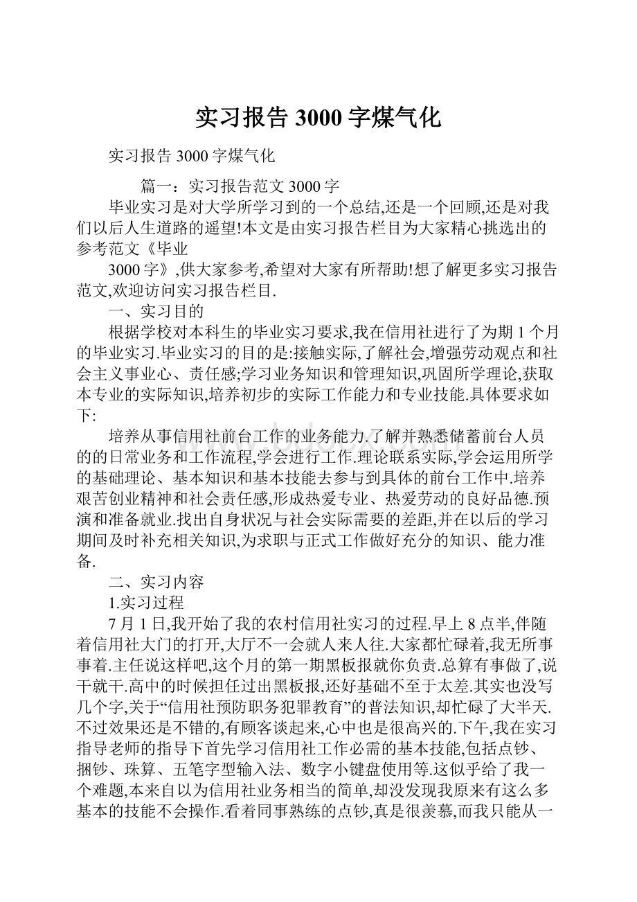 实习报告3000字煤气化.docx