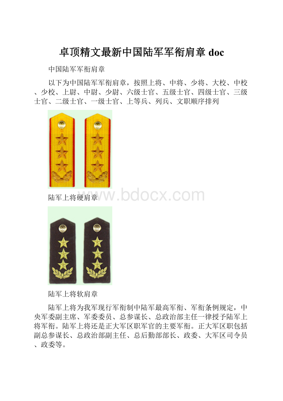 卓顶精文最新中国陆军军衔肩章doc.docx