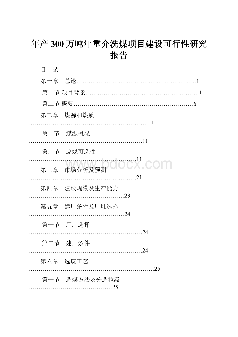 年产300万吨年重介洗煤项目建设可行性研究报告.docx