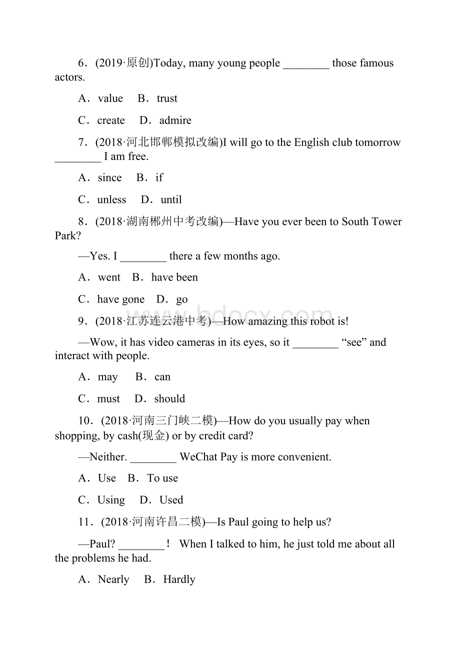 河南省郑州市中考英语专题复习训练单项选择.docx_第2页