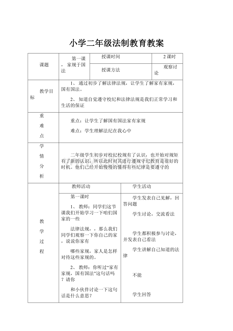 小学二年级法制教育教案.docx_第1页