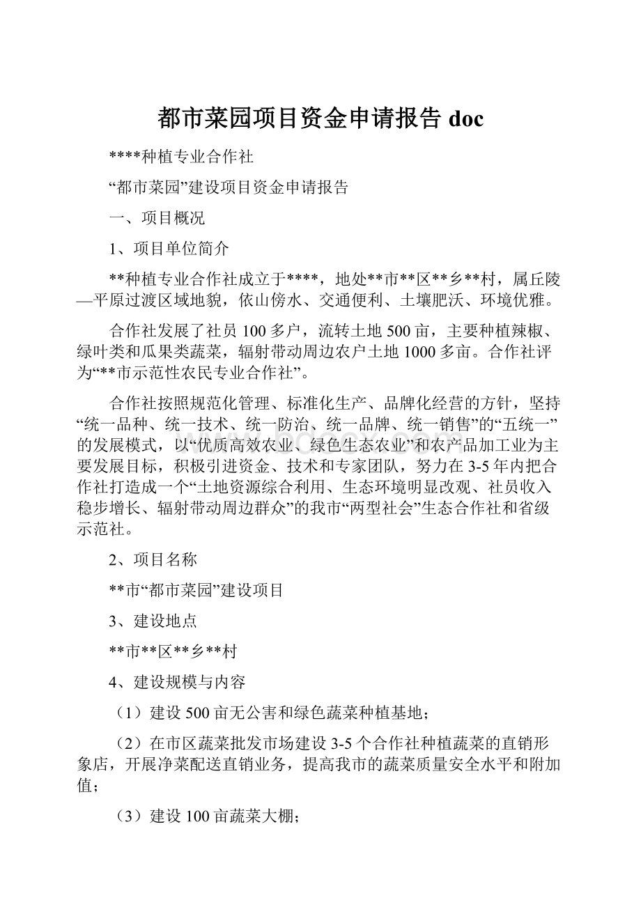 都市菜园项目资金申请报告doc.docx