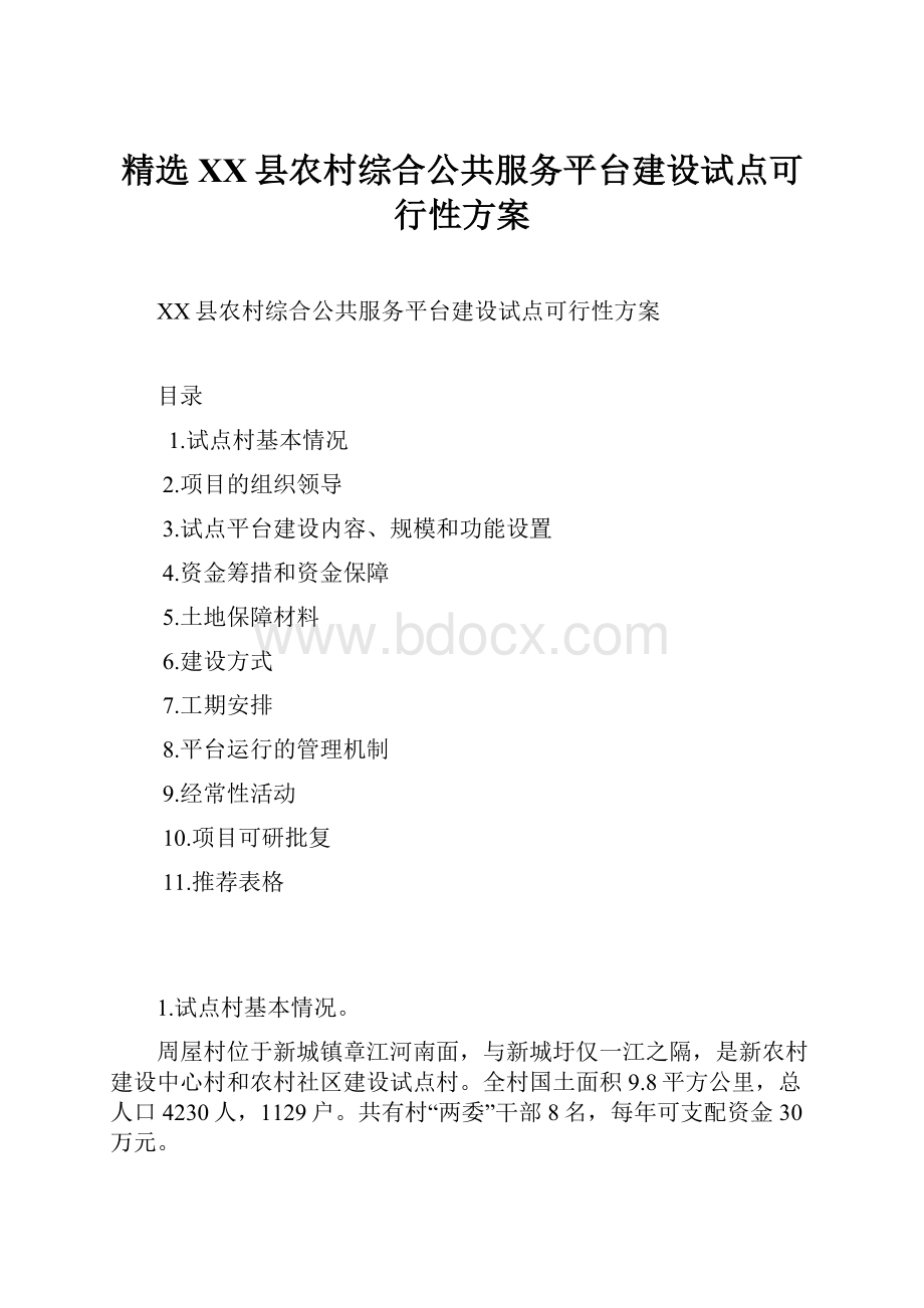 精选XX县农村综合公共服务平台建设试点可行性方案.docx