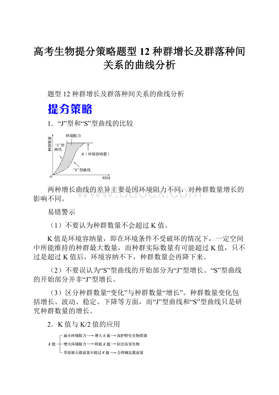 高考生物提分策略题型12 种群增长及群落种间关系的曲线分析.docx_第1页