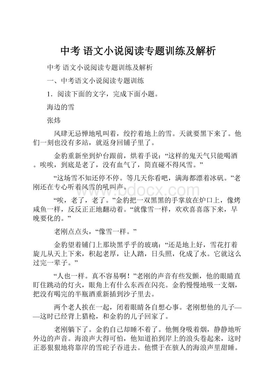 中考 语文小说阅读专题训练及解析.docx