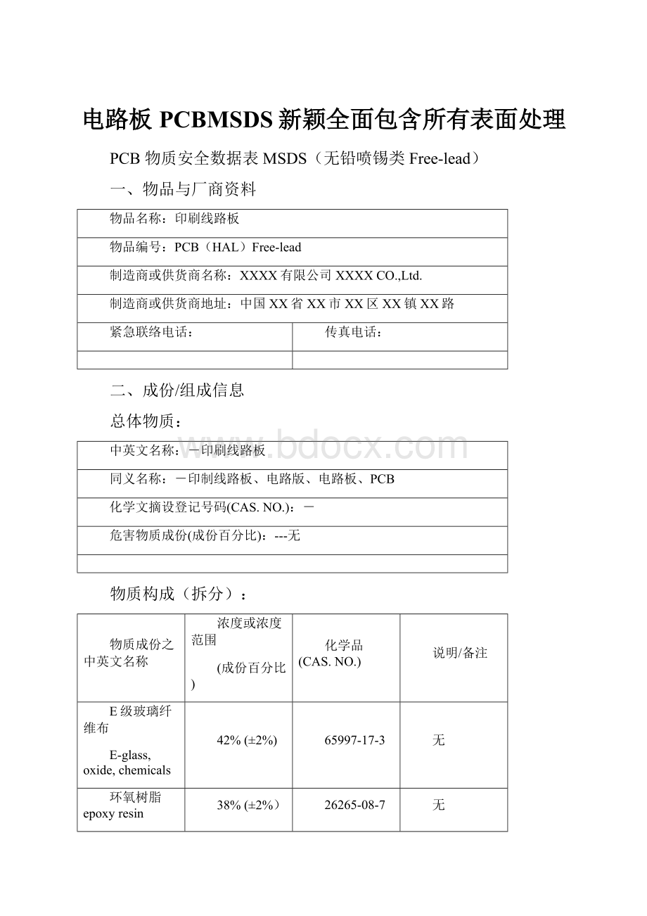 电路板PCBMSDS新颖全面包含所有表面处理.docx