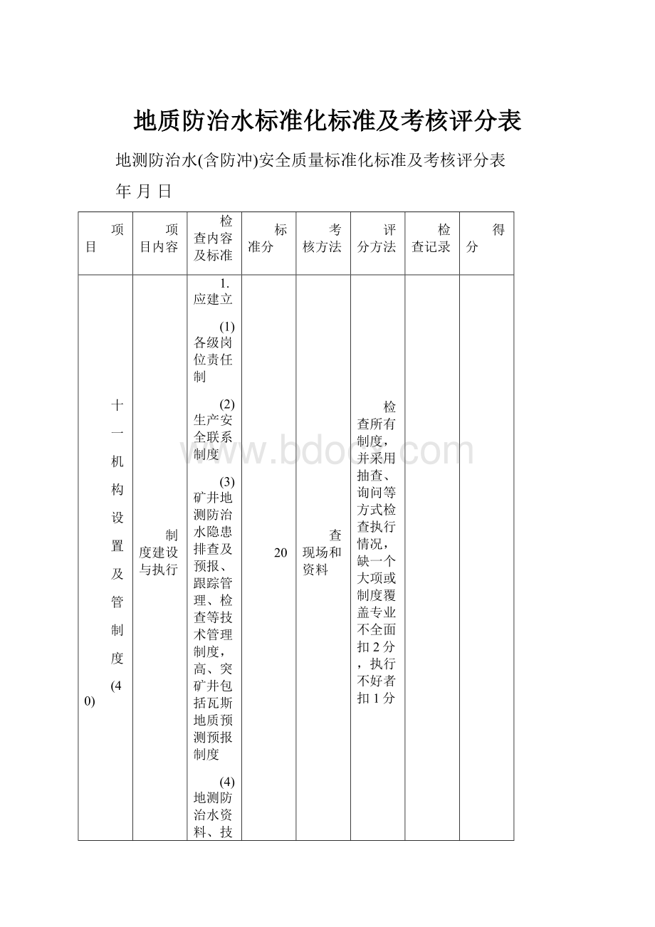 地质防治水标准化标准及考核评分表.docx