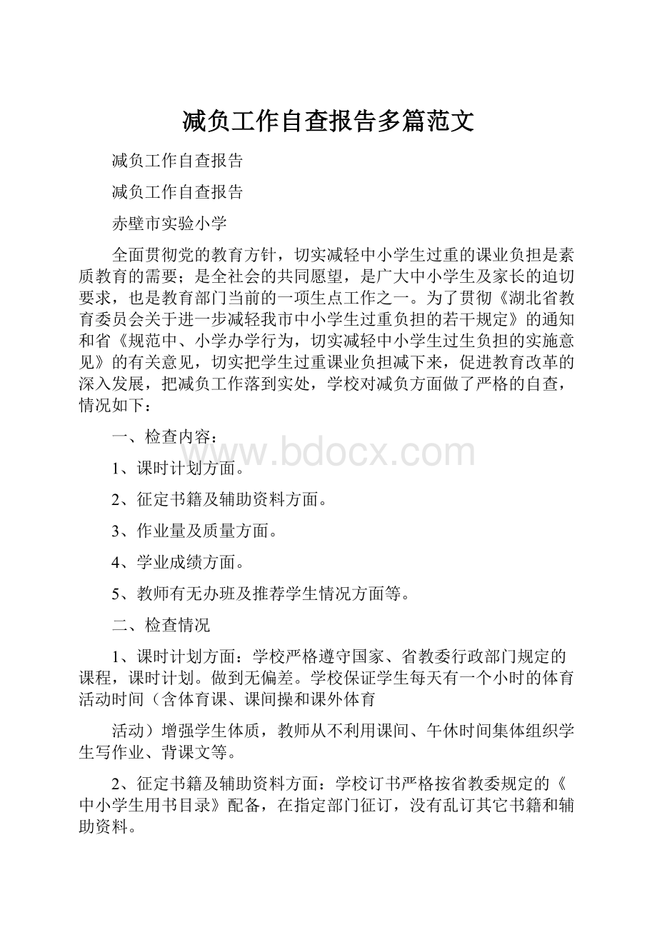 减负工作自查报告多篇范文.docx