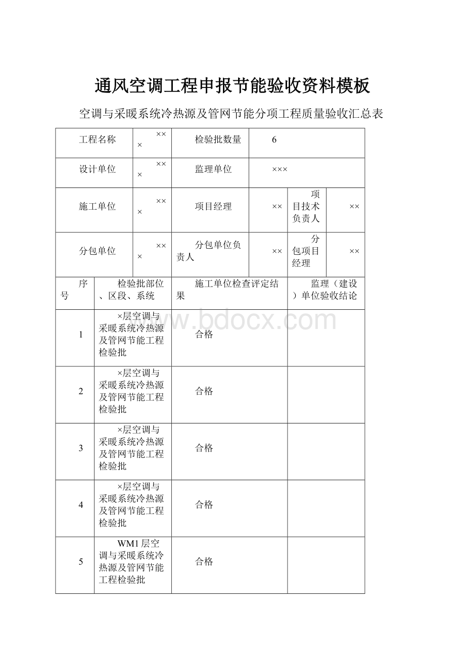 通风空调工程申报节能验收资料模板.docx_第1页