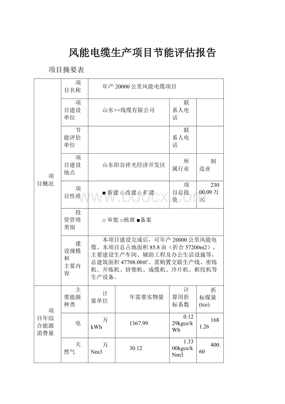 风能电缆生产项目节能评估报告.docx