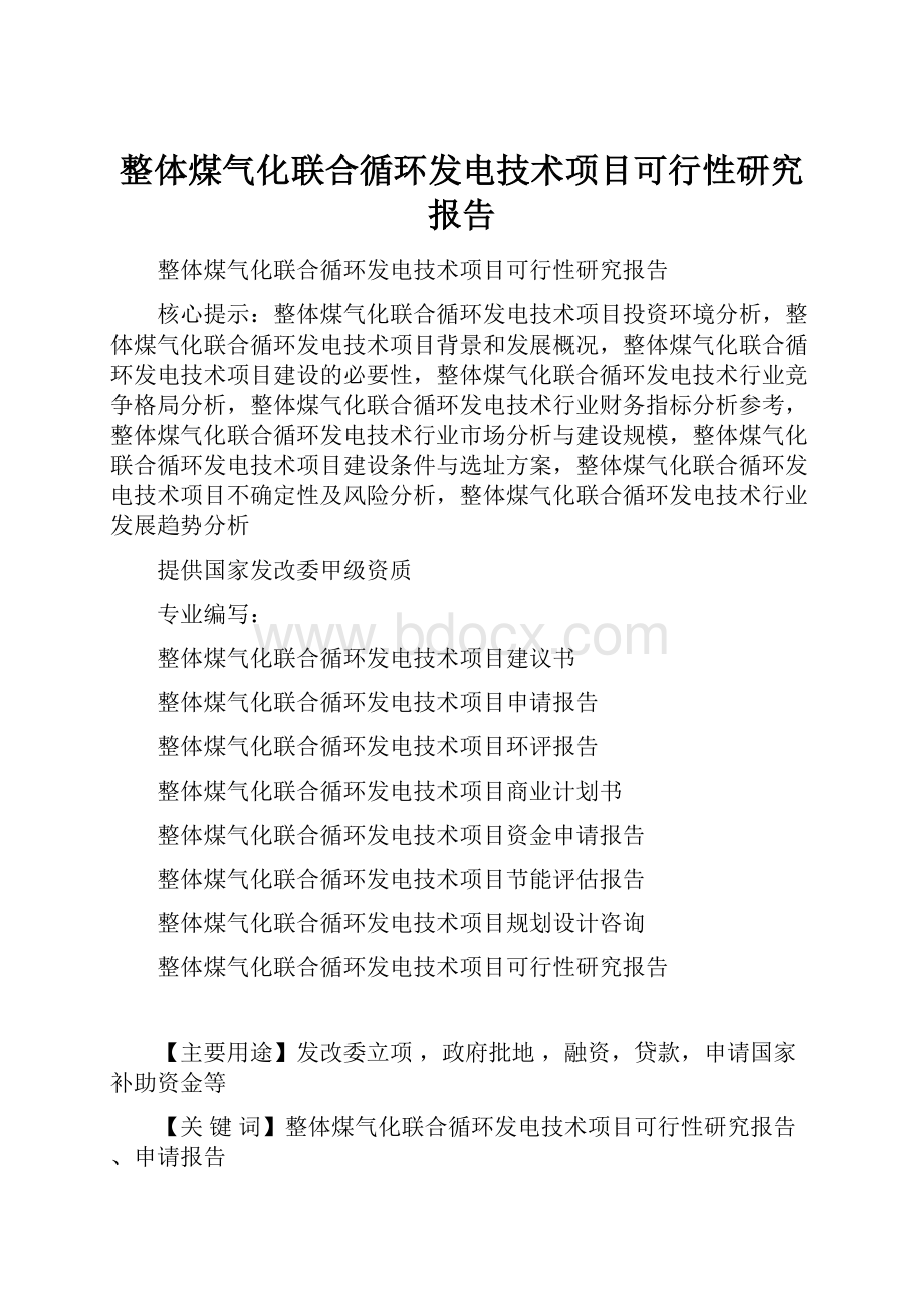 整体煤气化联合循环发电技术项目可行性研究报告.docx