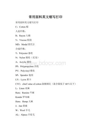 常用面料英文缩写打印.docx