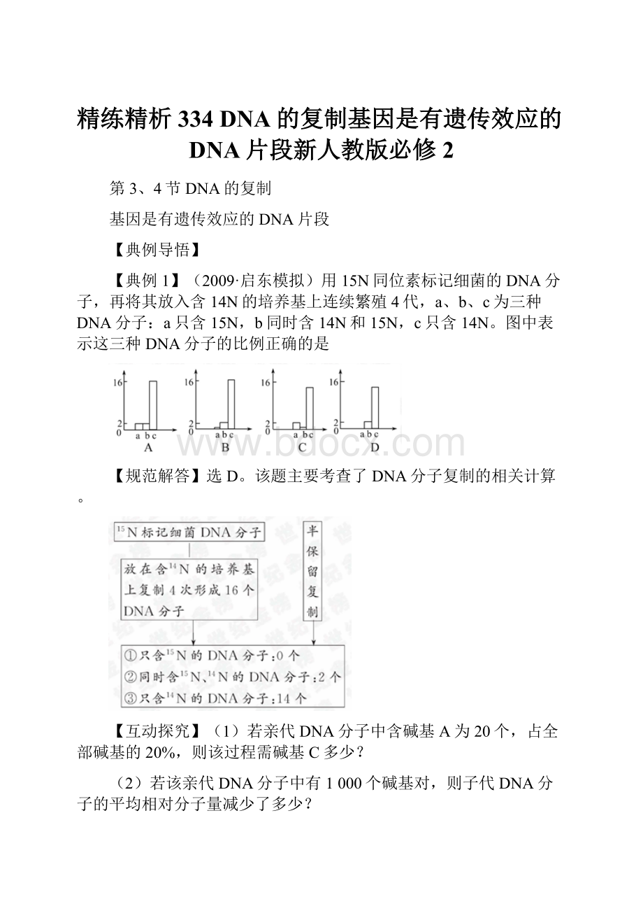 精练精析334 DNA的复制基因是有遗传效应的DNA片段新人教版必修2.docx