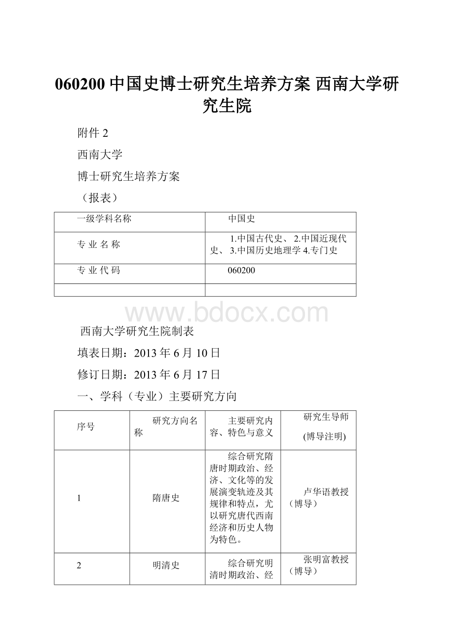 060200中国史博士研究生培养方案西南大学研究生院.docx