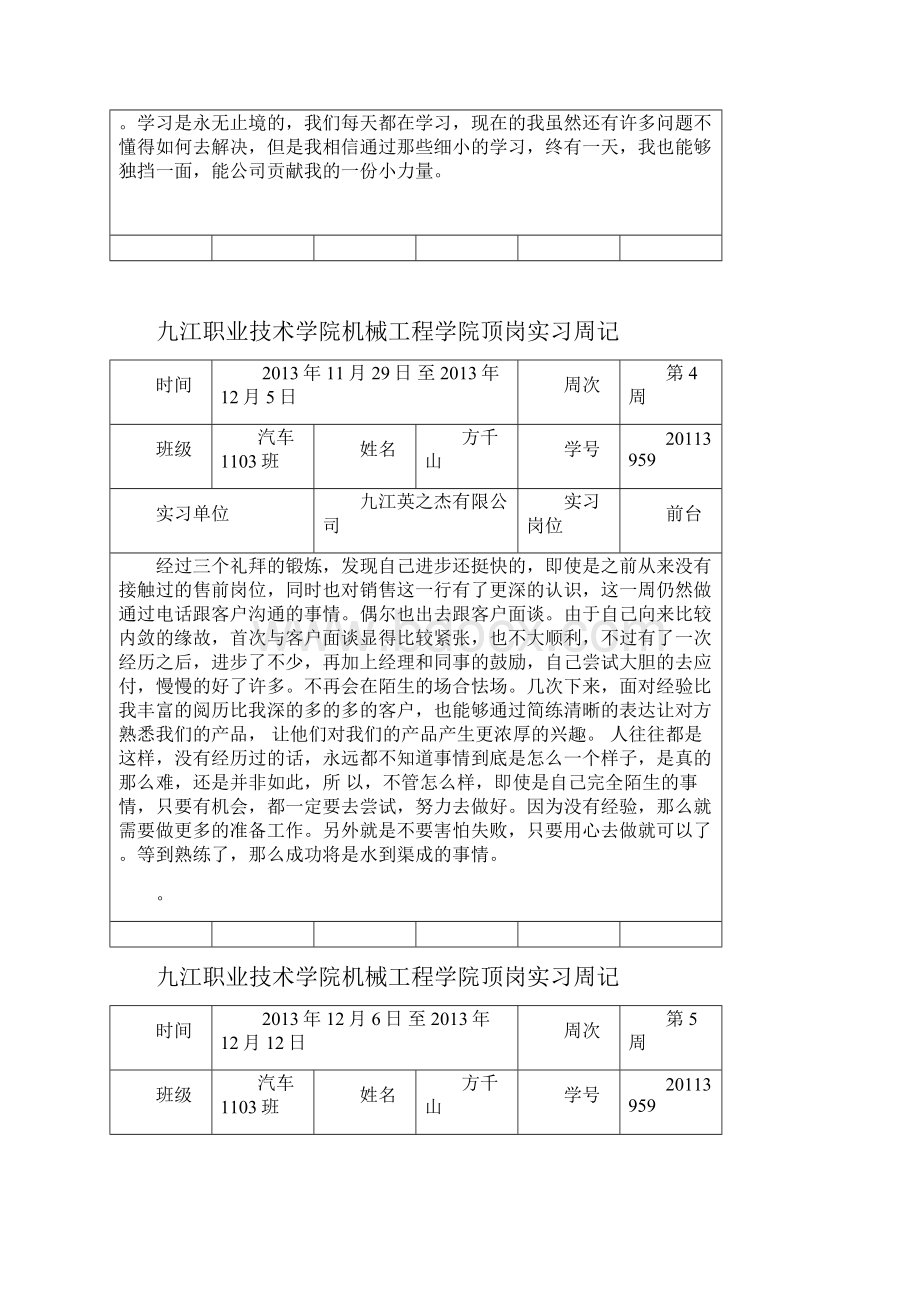 方九江职业技术学院机械工程学院顶岗实习周记 20.docx_第3页