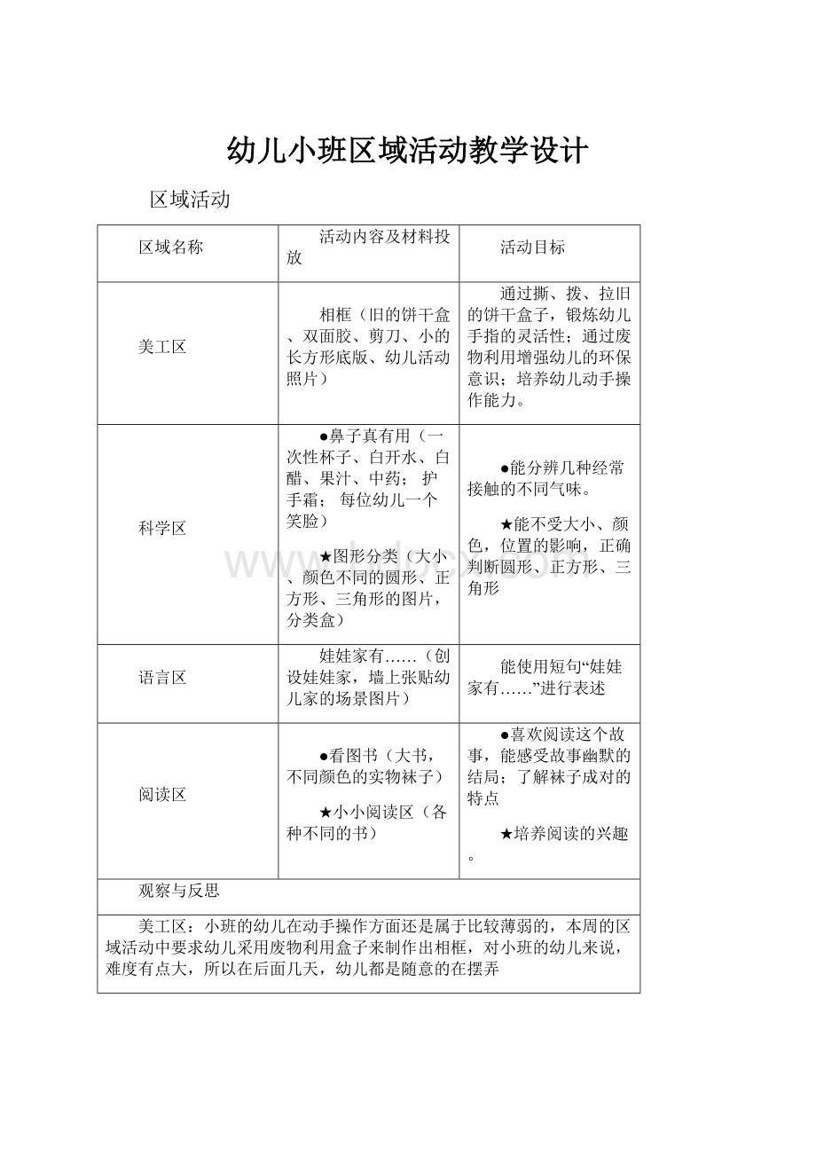 幼儿小班区域活动教学设计.docx_第1页