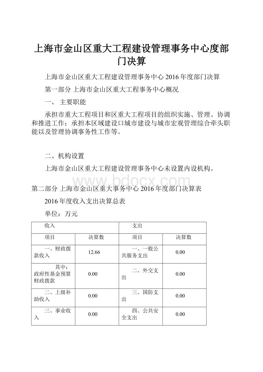 上海市金山区重大工程建设管理事务中心度部门决算.docx