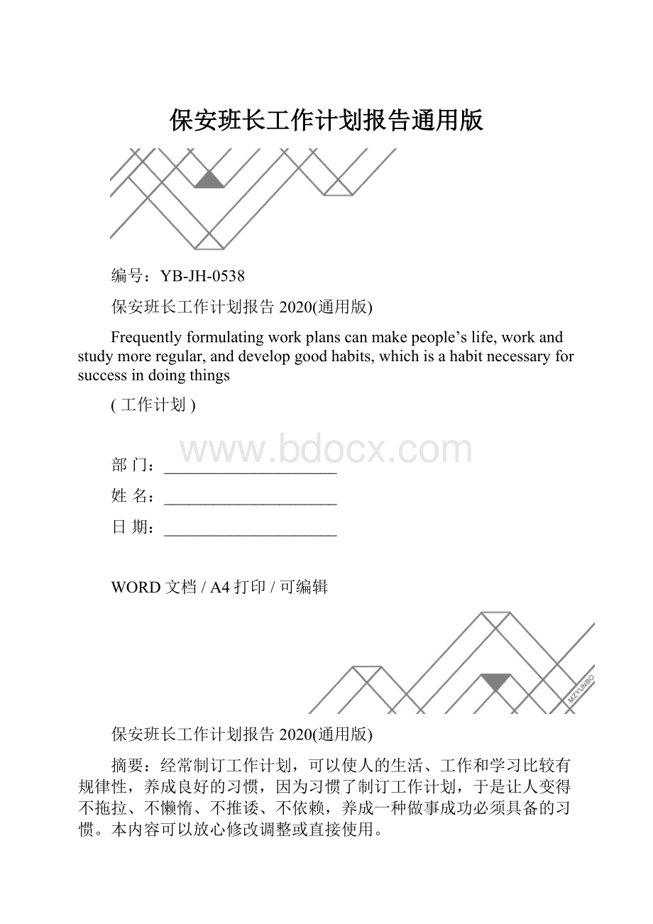 保安班长工作计划报告通用版.docx