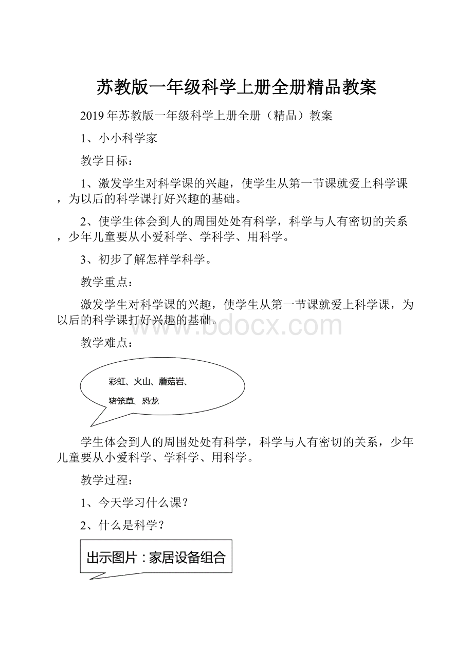 苏教版一年级科学上册全册精品教案.docx