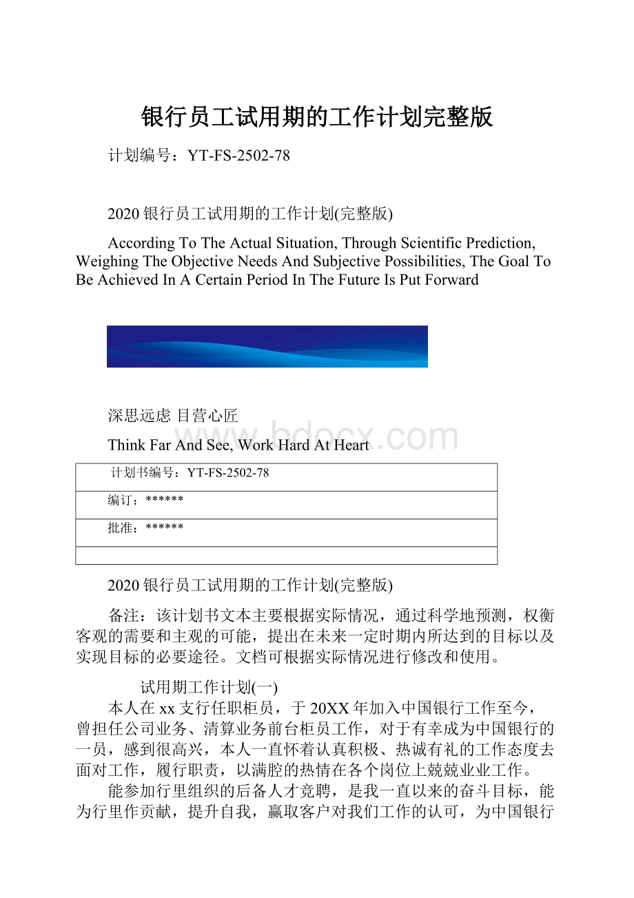 银行员工试用期的工作计划完整版.docx