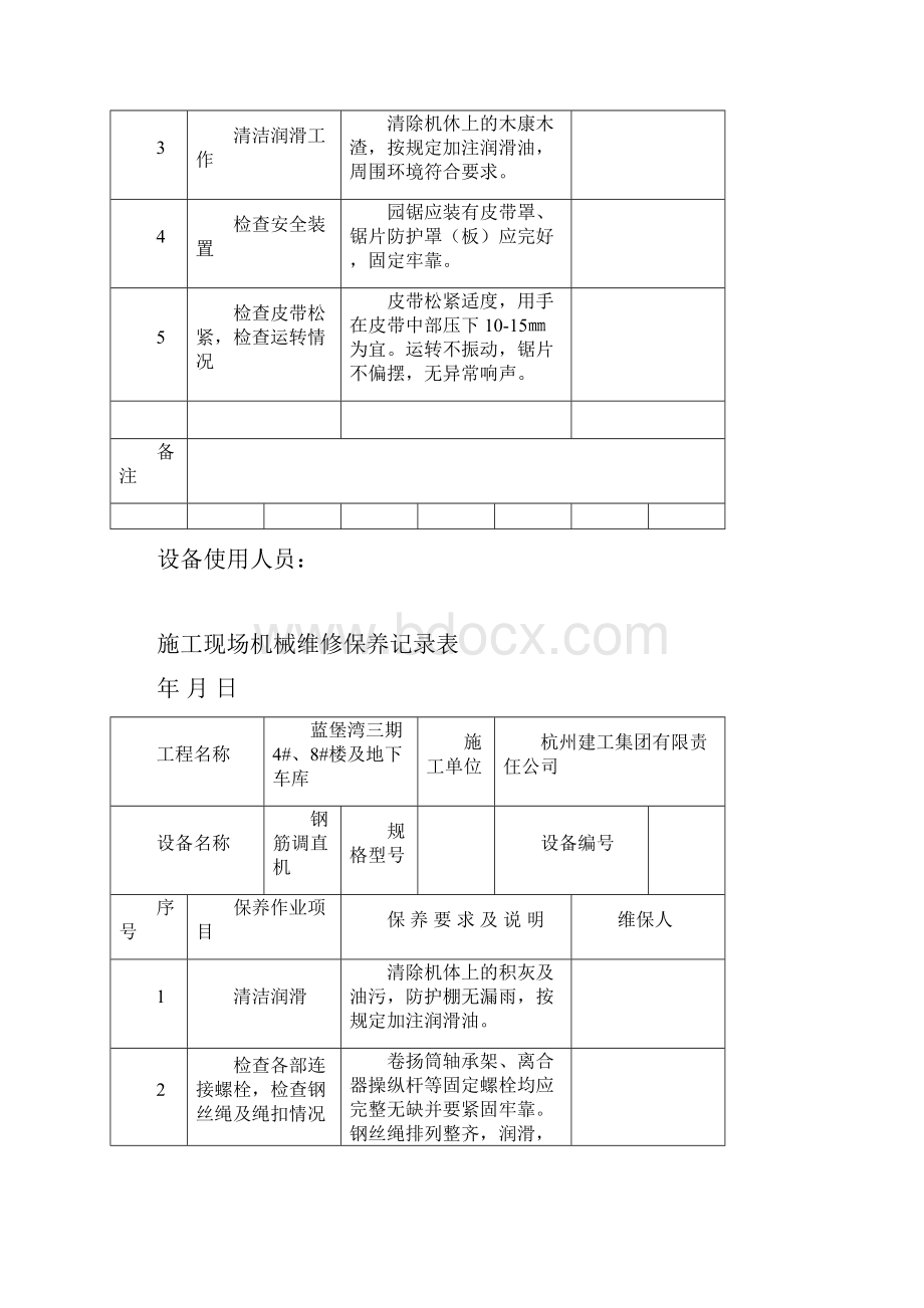 施工现场机械维修保养记录表.docx_第3页