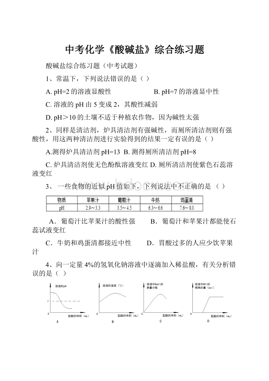 中考化学《酸碱盐》综合练习题.docx_第1页