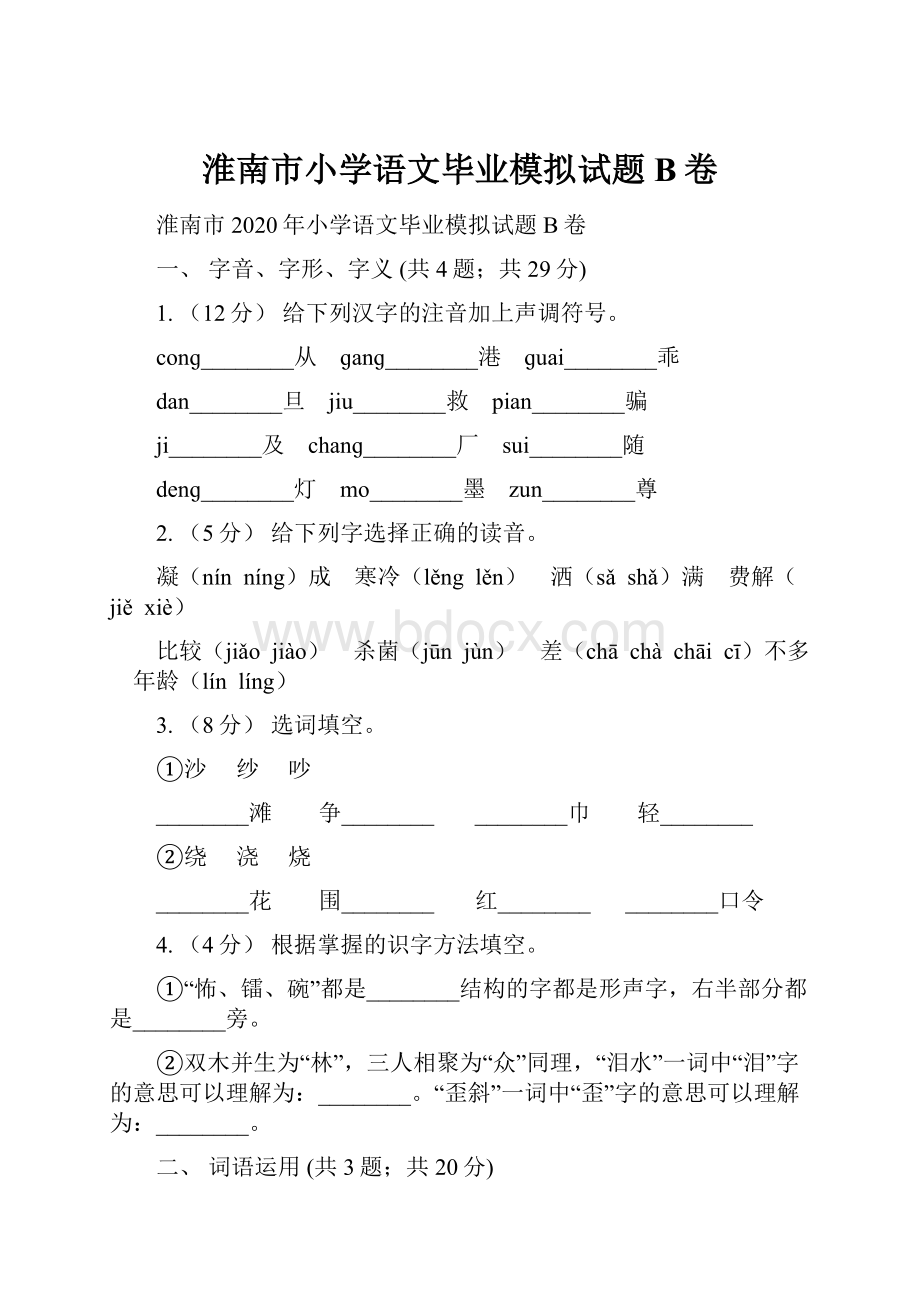 淮南市小学语文毕业模拟试题B卷.docx