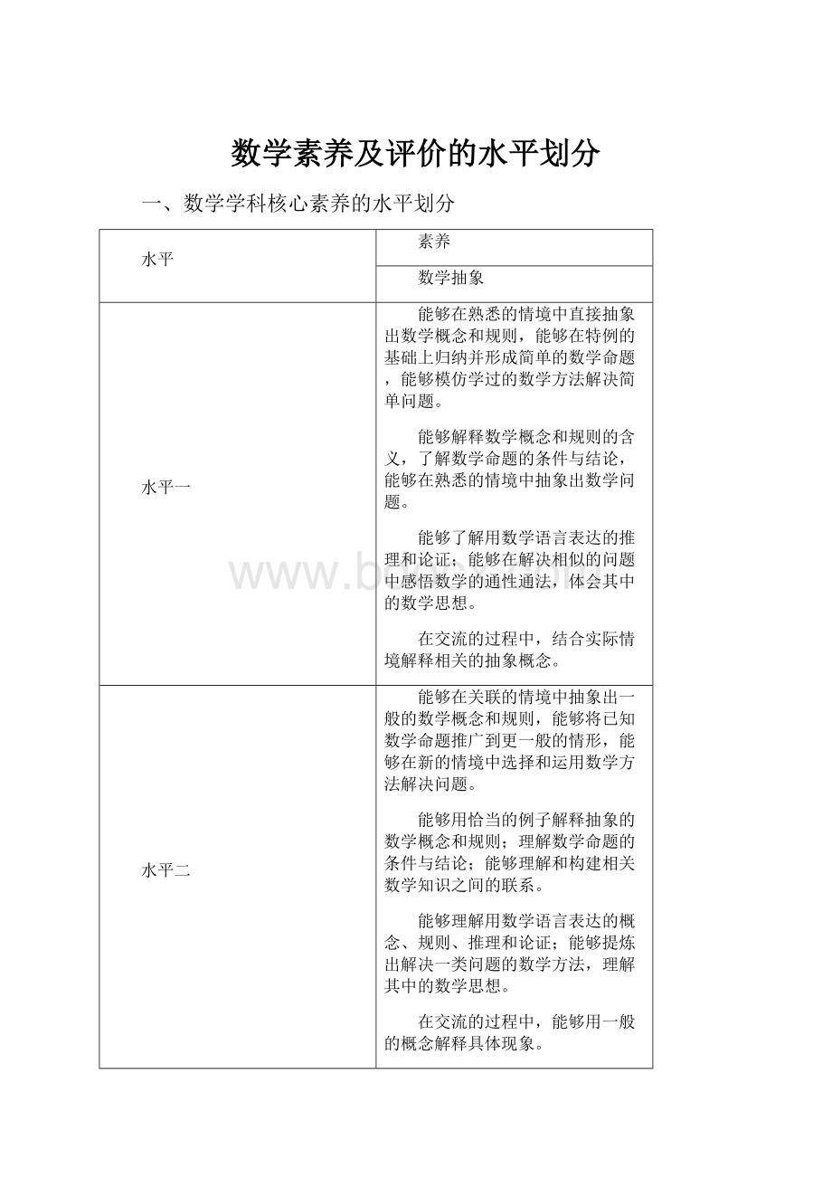 数学素养及评价的水平划分.docx