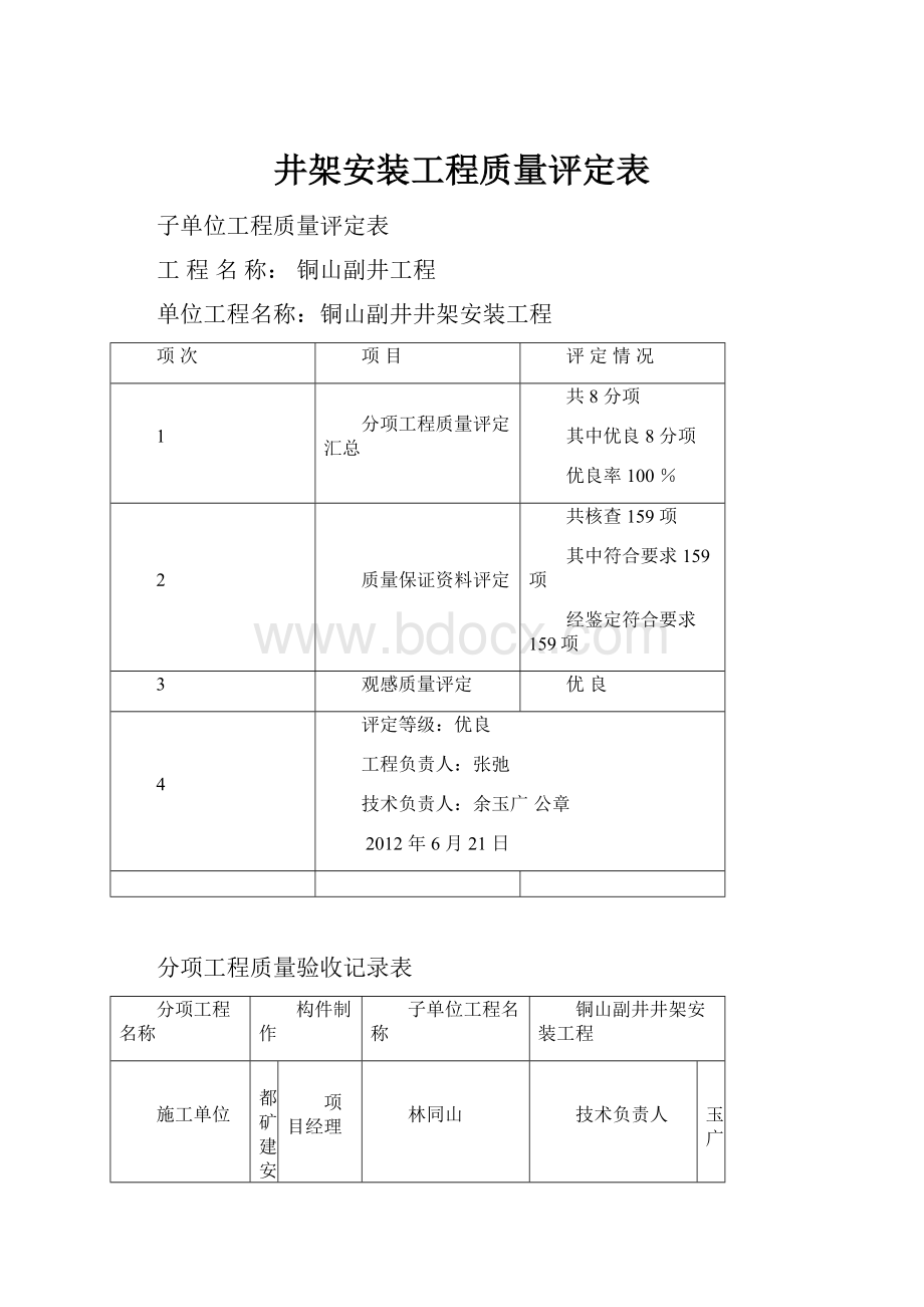 井架安装工程质量评定表.docx