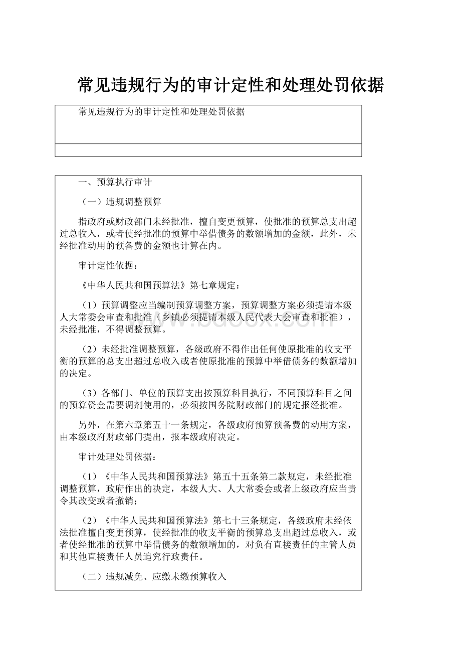 常见违规行为的审计定性和处理处罚依据.docx