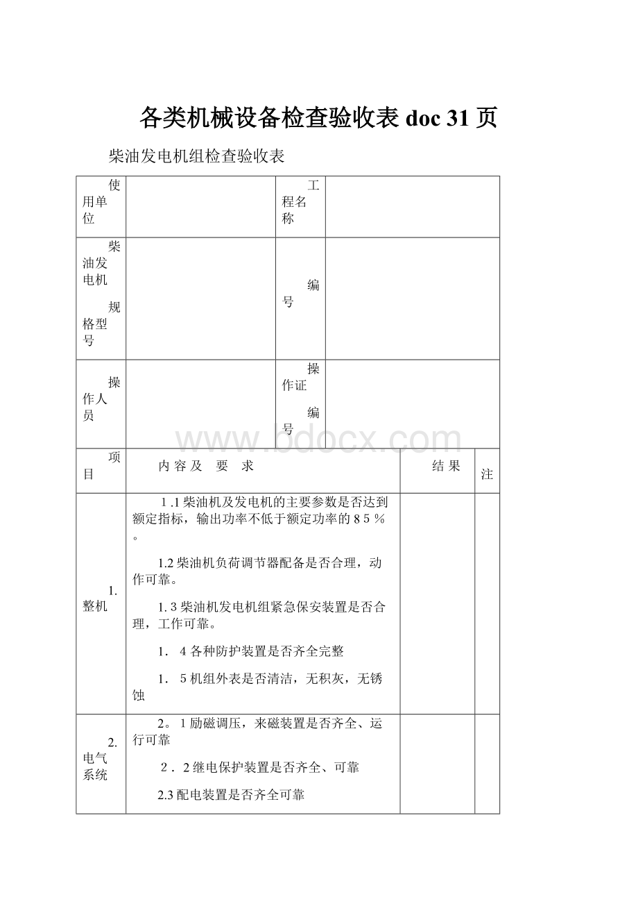 各类机械设备检查验收表doc 31页.docx_第1页