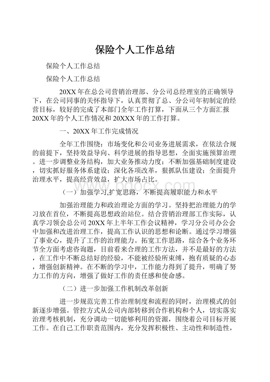 保险个人工作总结.docx